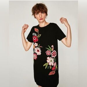 Zara Black and Pink Asymmetrical Embellished Mini Dress